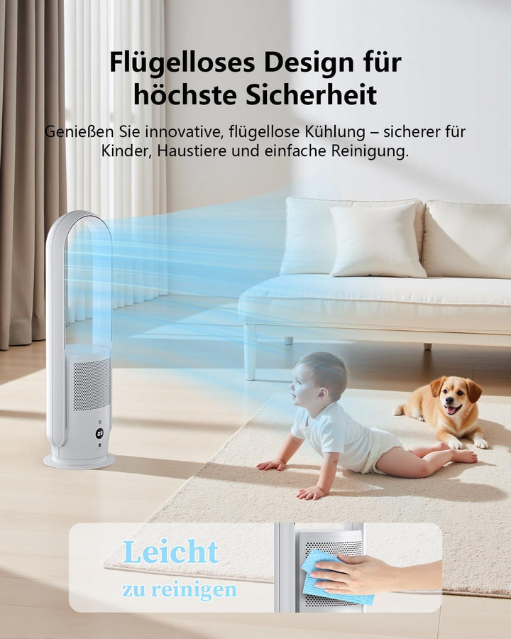 Ultty Rotorloser Ventilator mit Luftreiniger, Turmventilator Leise mit Fernbedienung, Touch, HEPA Fi