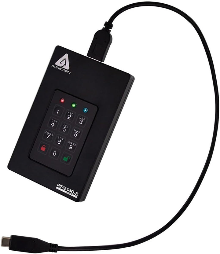 Apricorn Aegis Fortress L3 Festplatte, FIPS Level 3, 2TB USB 3.0, Hardware-verschlüsselt, mit PIN-Zu