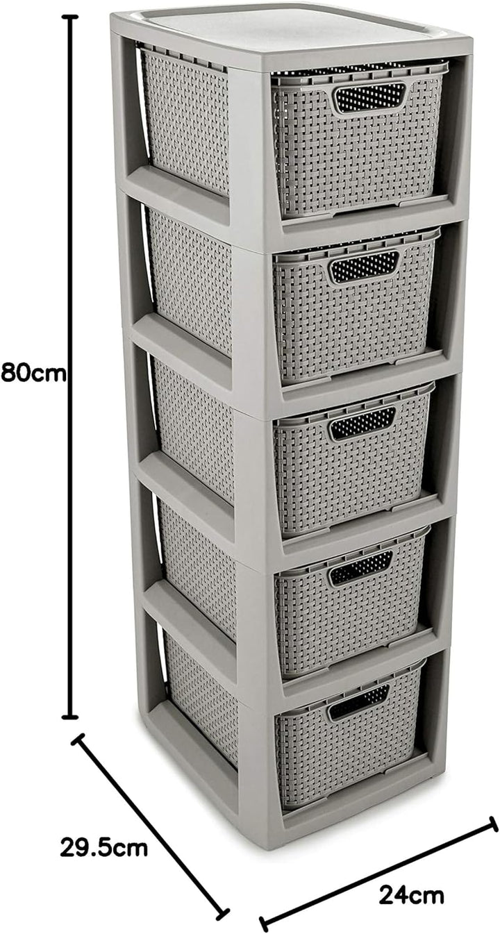 BranQ - Home essential Regal in Rattan Design, BPA-freie Kunststoff PP, Hellgrau, 29,5 x 24 x 80 cm,