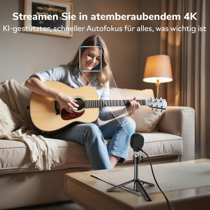EMEET 4K Webcam Piko, Weltweit Erste KI-gestützte 4K-Webcam mit Dual-Kamera und KI-Autofokus, 3 Mikr