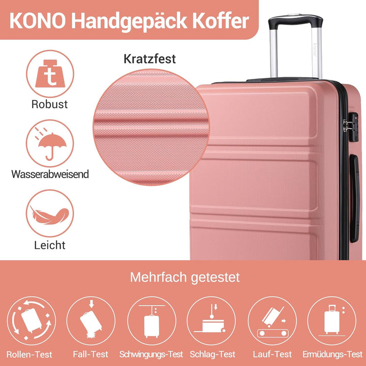 KONO Koffer Trolley Reisekoffer aus ABS+PC – Leichter Hartschalenkoffer mit 4 Zwillingsrollen und TS