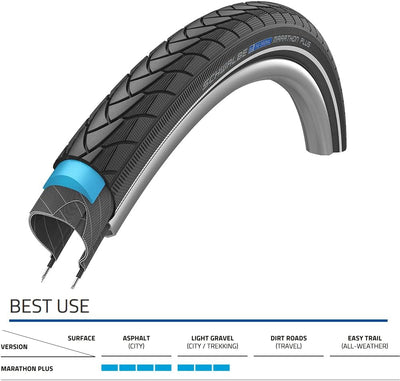 Schwalbe Art: Uni Marathon Plus steif Fahrradreifen 26 x 1.3/8 Schwarz, 26 x 1.3/8 Schwarz