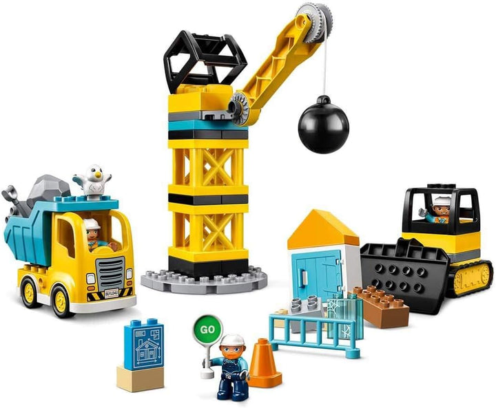 LEGO 10932 DUPLO Baustelle mit Abrissbirne, Spielzeug mit Baustellenfahrzeugen wie LKW, Kran und Bag
