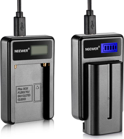 Neewer® Micro USB Akku-Ladegerät + 2er-Pack 2600 mAh NP-F550/570/530 Ersatzakkus für Sony HandyCams,