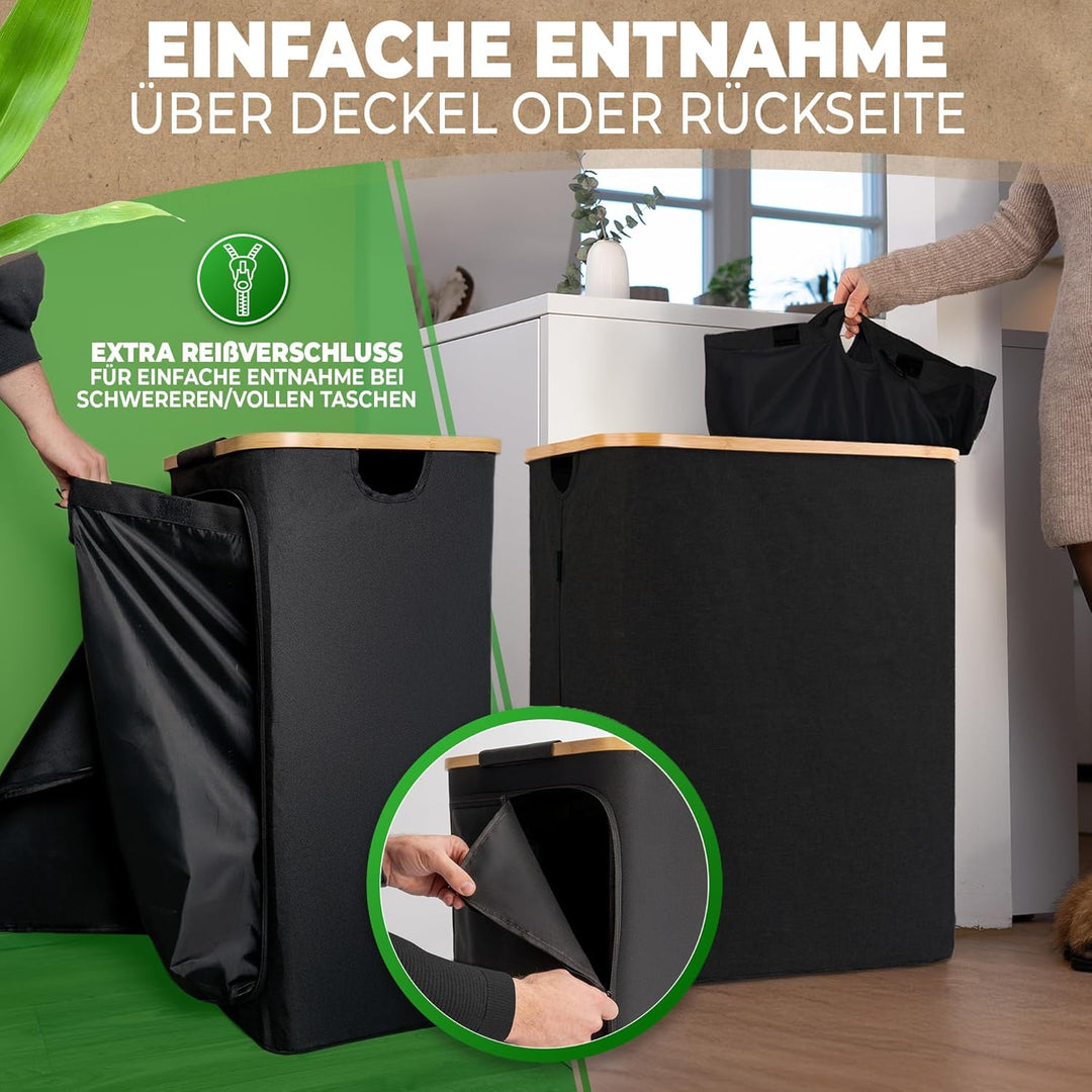 COTTARA® Pfandflaschen Sammelbehälter 2 Fächer | Pfandbehälter mit Deckel und 2x Tragetasche | Ideal