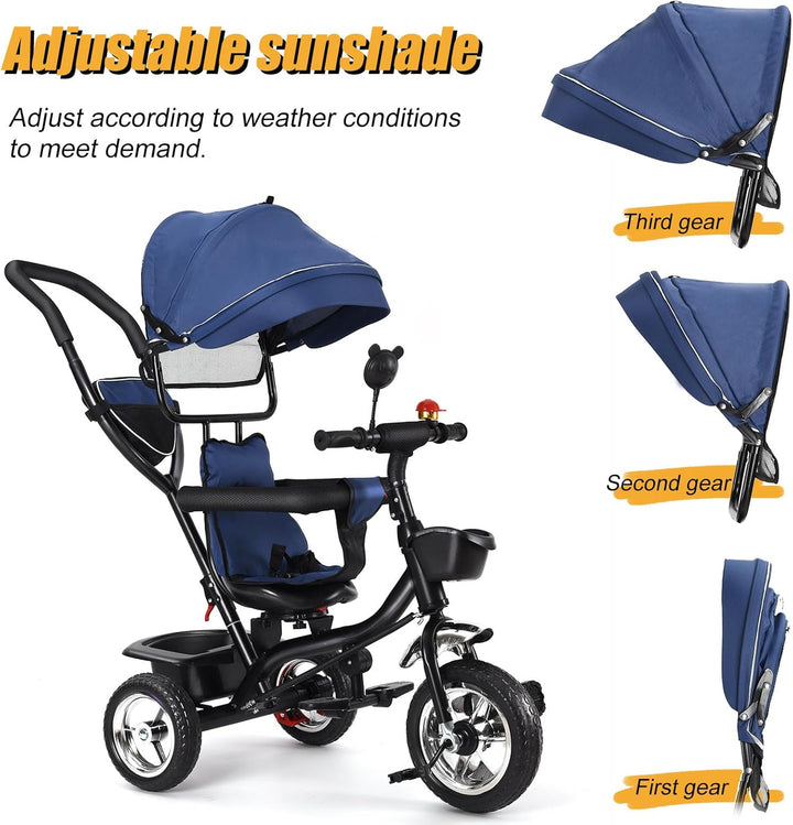 Dreirad 4 in 1 Aveo, Kinderdreirad, Jogger mit Zubehör, Klappbar, Dachfenster, Lenker, Unplattbar-Rä