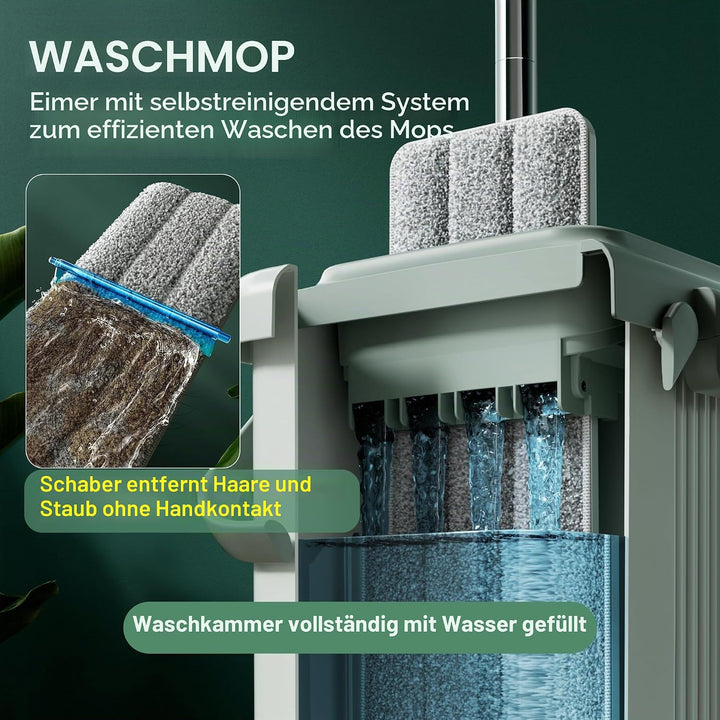 JOYMOOP Wischmopp und Eimer mit Auswringer-Set, Flacher Quetschmopp mit Eimer (X-Large), Staubwische