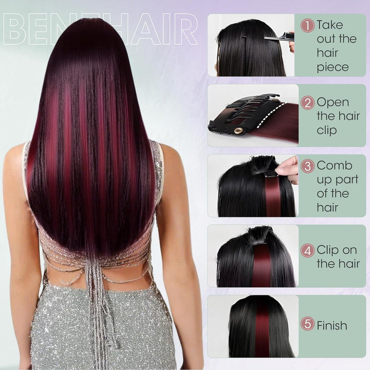 Benehair Clip in Extensions Echthaar, 6Pcs Clip Echt Haar Extension, Einzelclip Echthaar Extension C