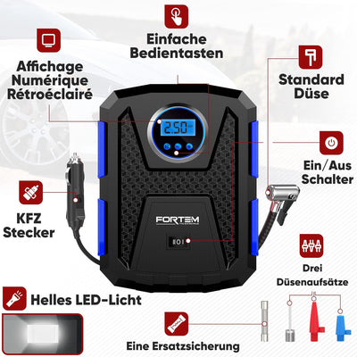 Fortem Tragbarer Kompressor Autoreifen, Kompressor Fahrrad, 12V Autoreifen Pumpe und Fahrradpumpe El