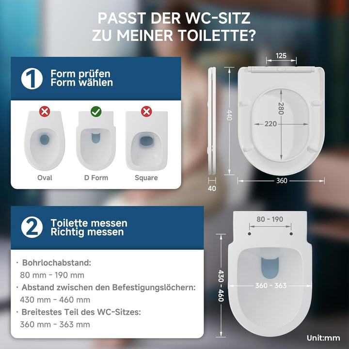 CECIPA Universeller Toilettendeckel mit Absenkautomatik Duroplast WC Sitz Antibakterieller Wackelfre