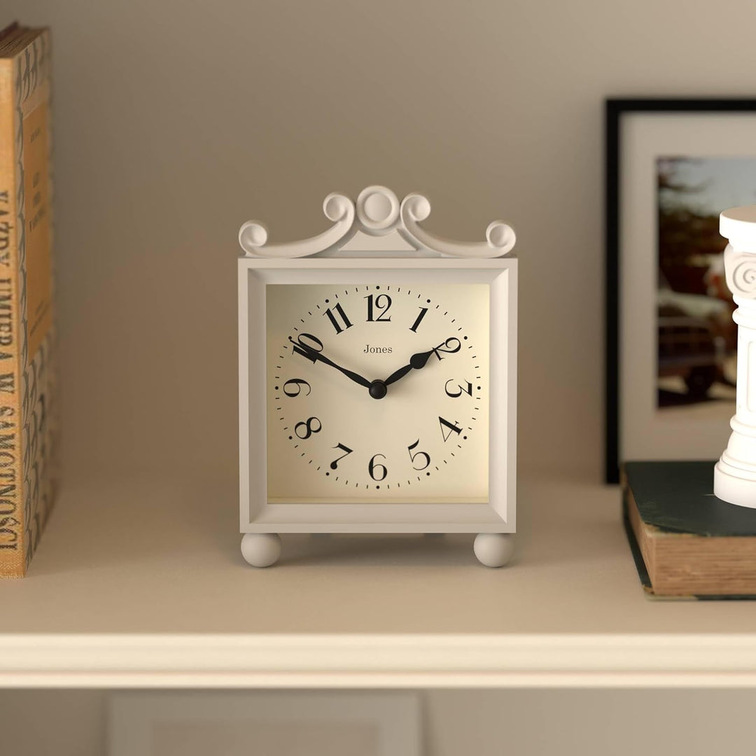 JONES CLOCKS® Parlour Kaminsims Uhr | Klassische Kutschenuhr | Hellgrau | Elegantes quadratisches de