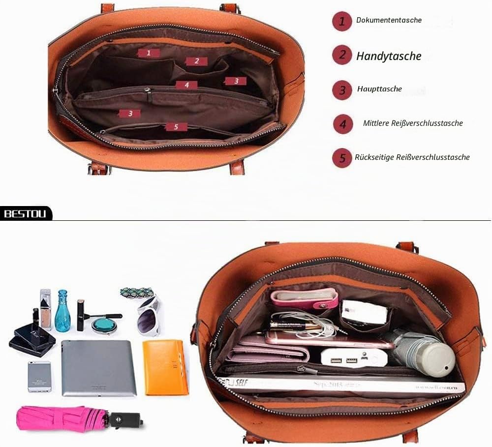 BestoU Damen Handtasche Leder Tasche Shopper Damen Handtaschen Gross Schule Schultertasche Frauen Um