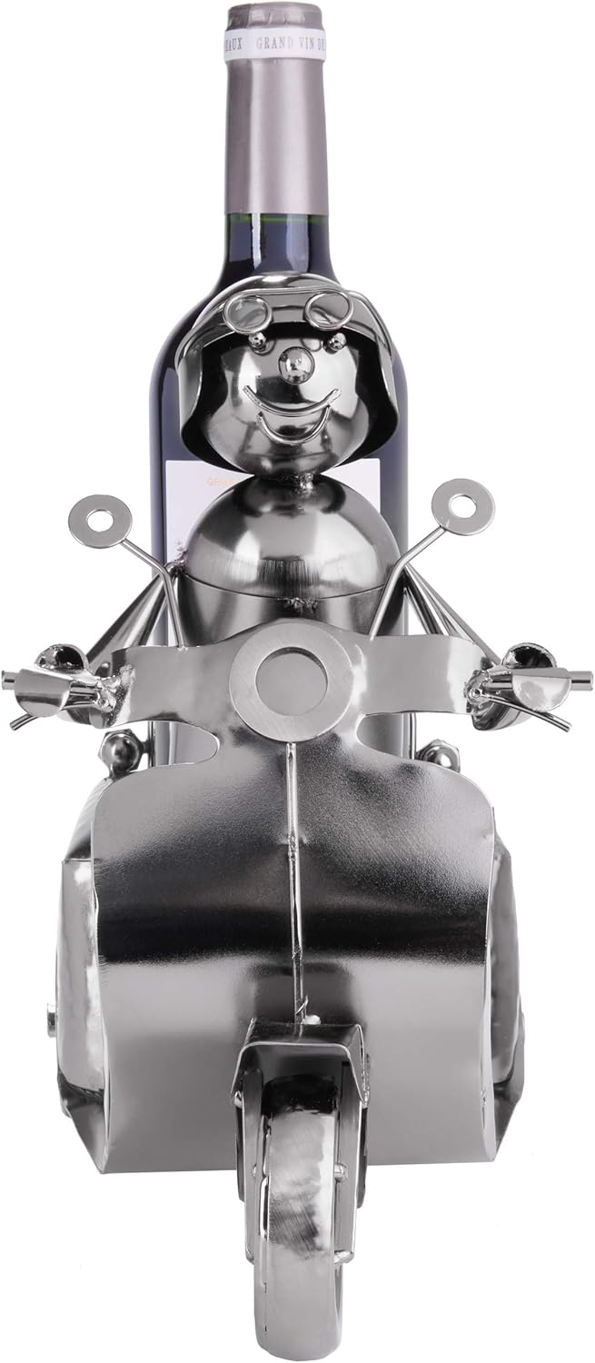 BRUBAKER Weinflaschenhalter Rollerfahrer Silber - Metall Skulptur Flaschenständer - 27 cm Metallfigu