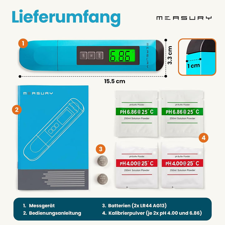 Measury PH Wert Messgerät Pool, PH Messgerät Pool Digital, PH Meter Wein, Wasser und Urin, 0.00-14.0