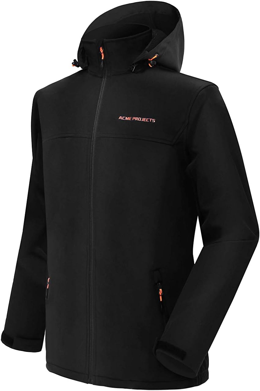 Acme Projects Mit Fleece gefütterte Softshell-Jacke für Herren mit Abnehmbarer Kapuze, wasserdicht,