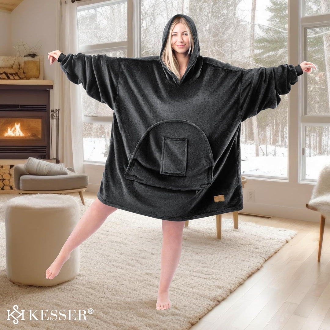 KESSER® Hoodie Decke Kuscheldecke mit Ärmeln Deckenpullover Vielseitig Tragbare Decke zum Anziehen f