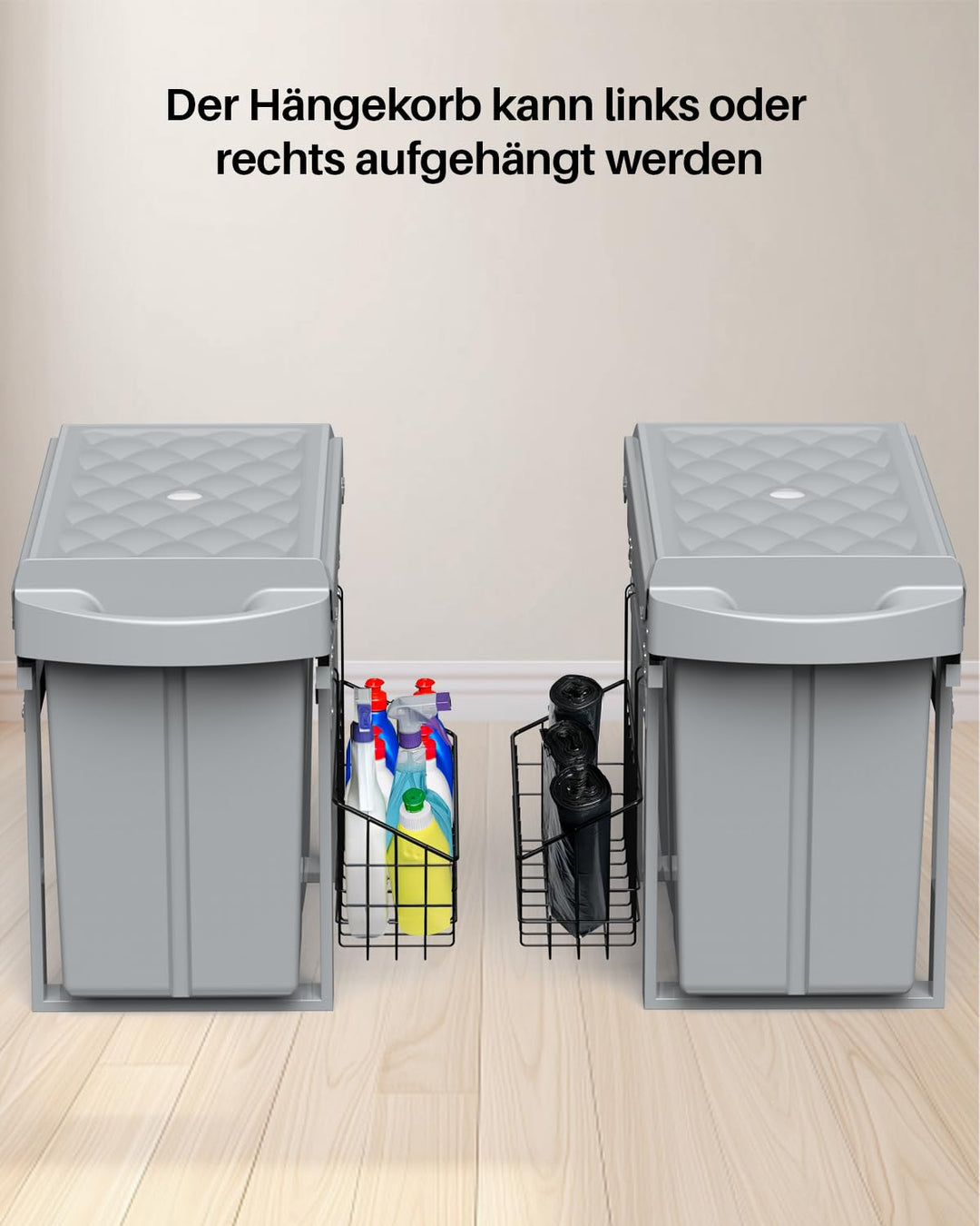 lovewind Abfallsammler Tandem 10L+20L, Mülltrennsystem Unterschrank mit kugelgelagerten Teleskopschi