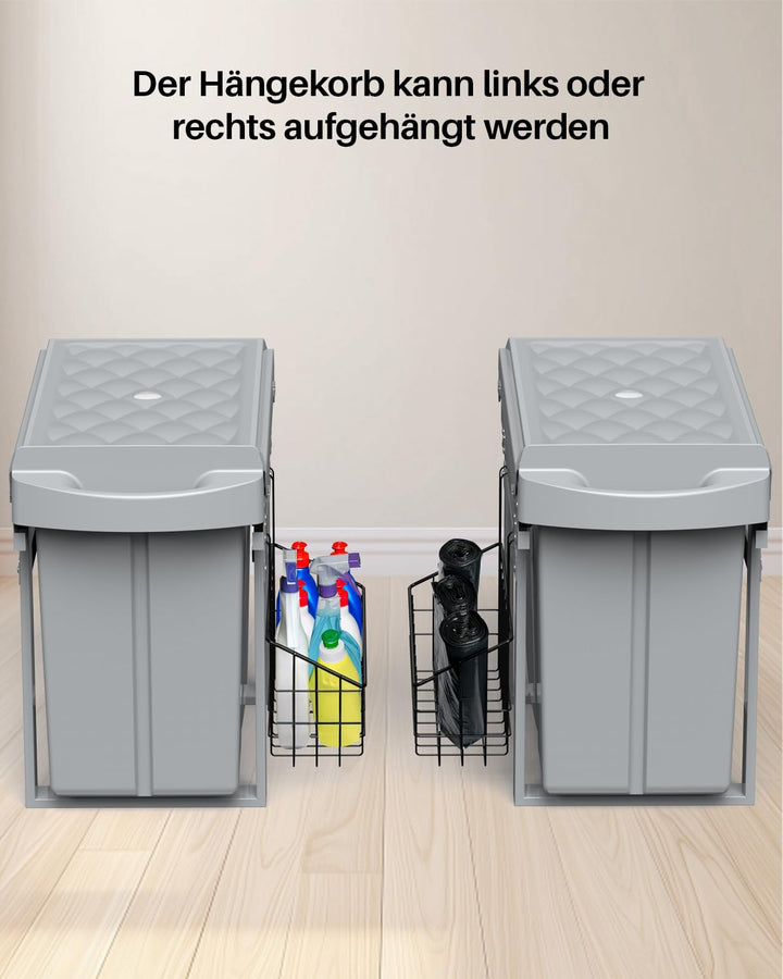 lovewind Abfallsammler Tandem 10L+20L, Mülltrennsystem Unterschrank mit kugelgelagerten Teleskopschi