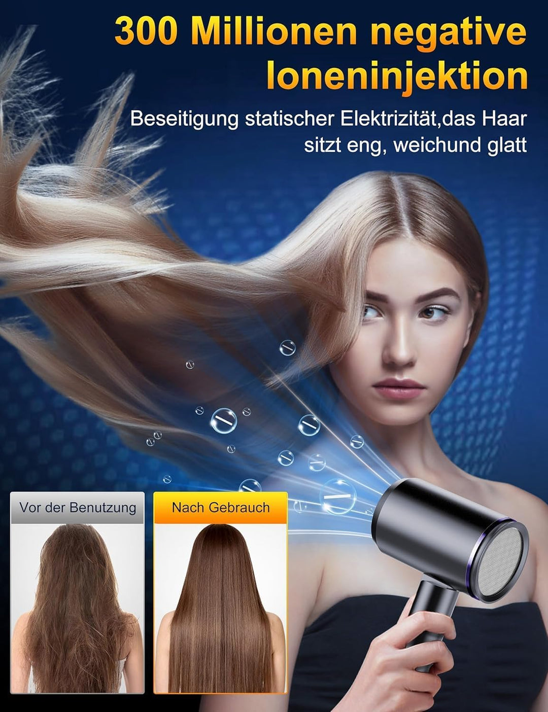 Vbrisi Föhn,Fön,2400W Klappbar Ionen Haartrockner, Schnelltrocknen Hair Dryer, Profi Reisefön mit He