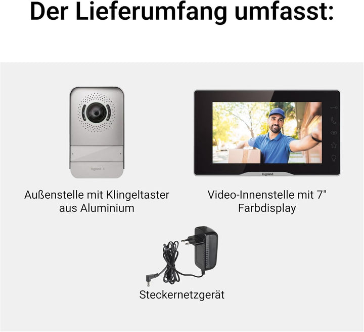 LEGRAND, EASYKIT Plus Video-Türsprechanlagen-Set mit 2-Draht-Anschluss, 7"-Farbmonitor-verspiegelt &