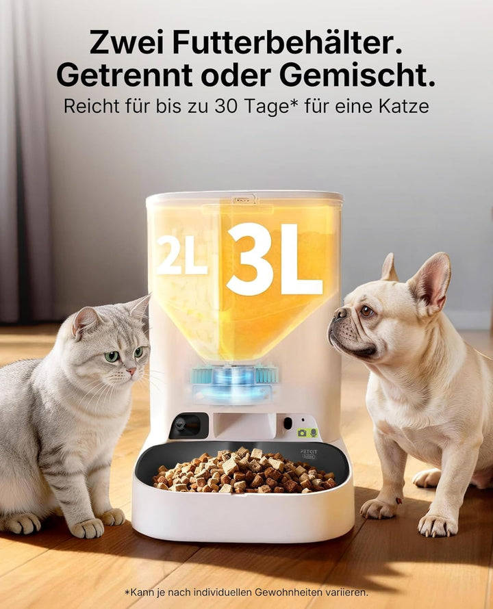 PETKIT YumShare Dual-Hopper 2 Futterautomat Katze 2 Näpfe Mit Kamera, Gesichtserkennung für Mehrere