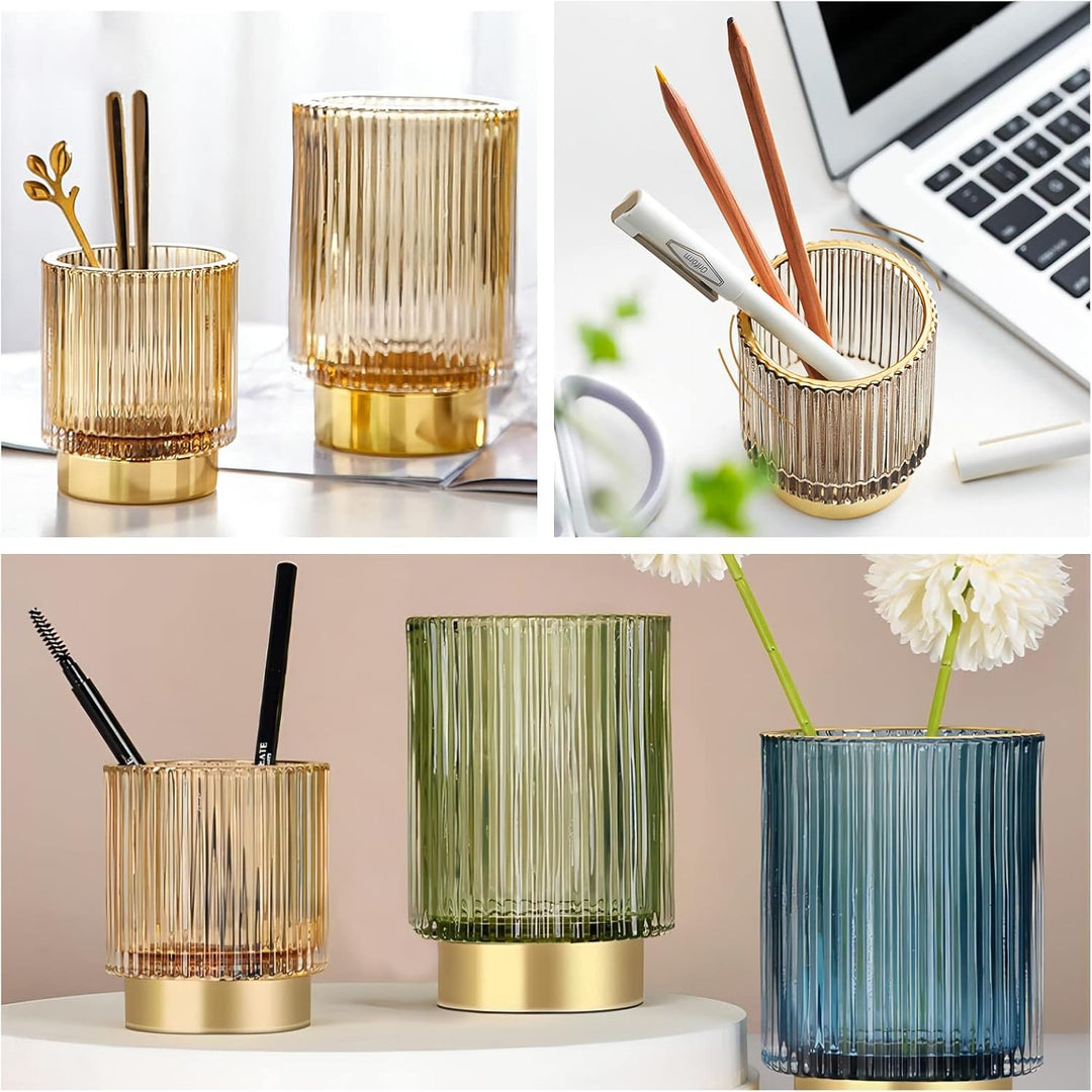 DASITON Make up Pinsel Organizer,Kosmetik Organizer Gold,Pinsel Organizer aus Glas,Pinselhalter Kosm