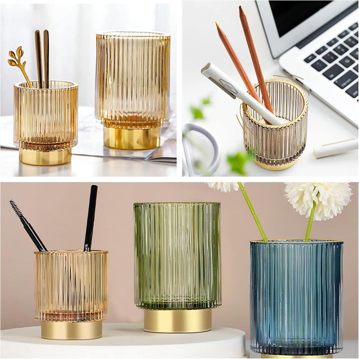 DASITON Make up Pinsel Organizer,Kosmetik Organizer Gold,Pinsel Organizer aus Glas,Pinselhalter Kosm