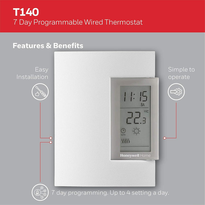 Honeywell Home T140C110AEU T140 7-Day Programmable Wired Thermostat, White, 7-Day Programmable