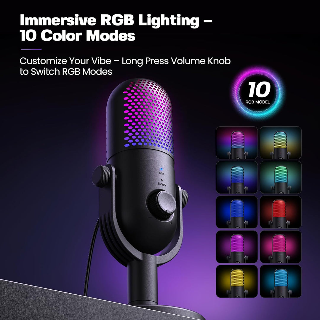 USB Mikrofon PC Gaming RGB: Microphone PC Schwarz - Gaming Zubehör PS4 & PS5 - Gaming Mic mit Stumm