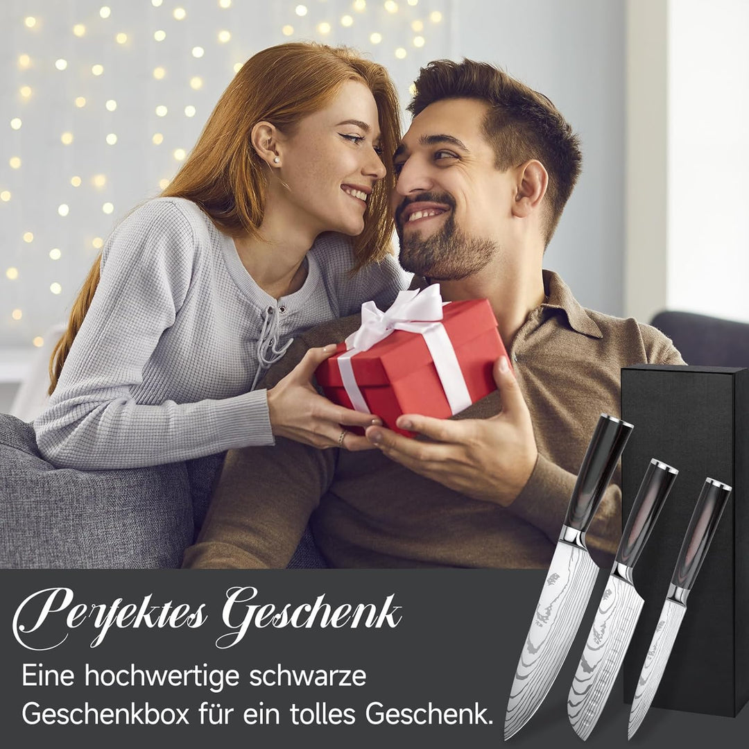 Gustrug Messerset Küchenmesser Set 3-tlg mit Ergonomischen Griff, Scharfe Messer Set aus Hochwertige