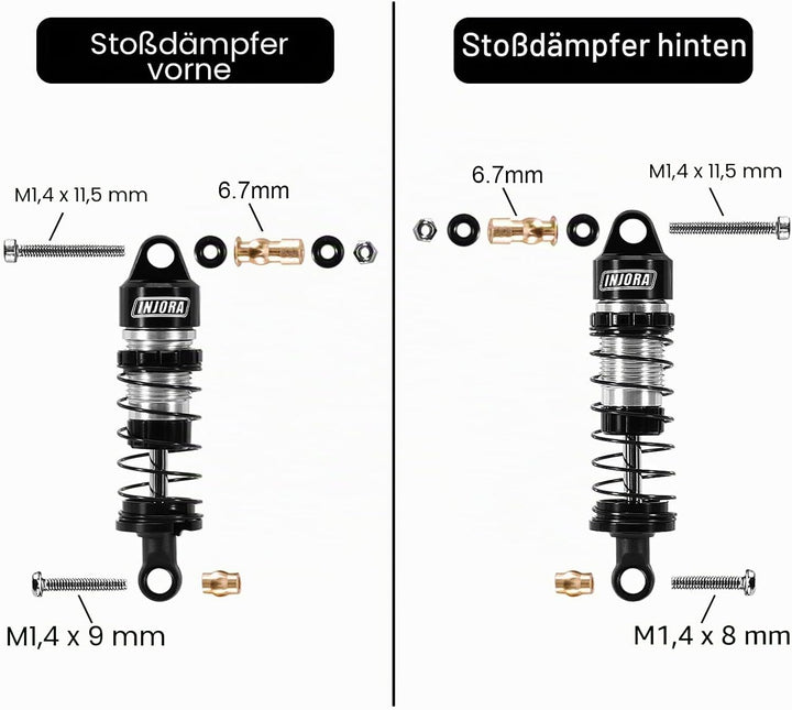 INJORA Aluminium Öldämpfer Stossdämpfer für 1/24 Buggy Losi Micro-B (Vorne & Hinten)