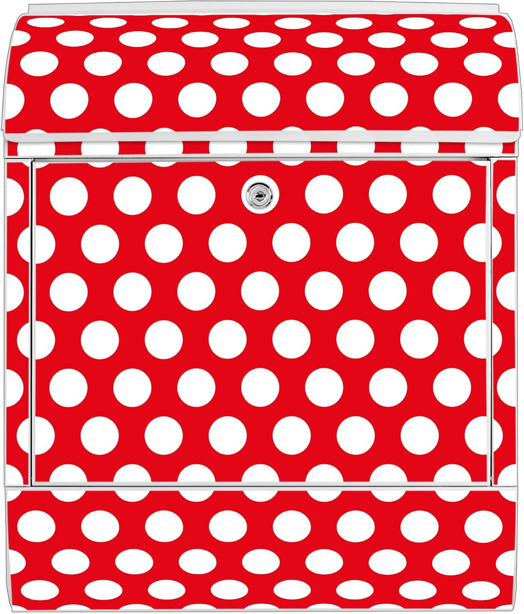 banjado® Design Briefkasten mit Motiv Punkte Rot 39x47x14cm &amp; 2 Schlüssel - Briefkasten Stahl weiss