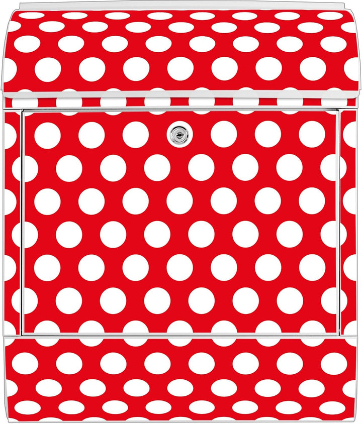 banjado® Design Briefkasten mit Motiv Punkte Rot 39x47x14cm &amp; 2 Schlüssel - Briefkasten Stahl weiss