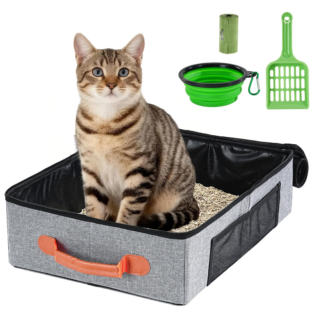 Uross Tragebare Katzentoilette mit Reissverschluss-Deckel + 1*Schaufel + 1*Schale + 1*Kackbeutel, Le