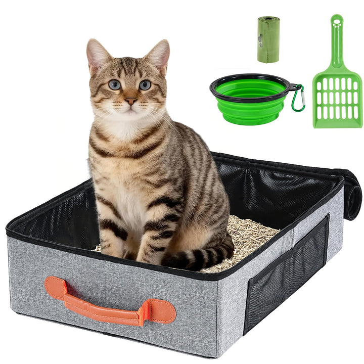 Uross Tragebare Katzentoilette mit Reissverschluss-Deckel + 1*Schaufel + 1*Schale + 1*Kackbeutel, Le