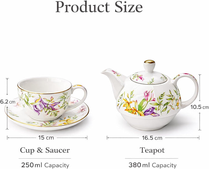 Porcelain Tea for One Set Beautiful Flower Ceramic Teapot with Cup Gifted Box (Tulip), Tulip