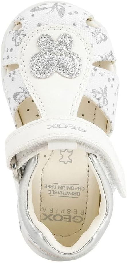 Geox Baby-Mädchen B Elthan Girl C Sandal 19 EU White Silver, 19 EU White Silver