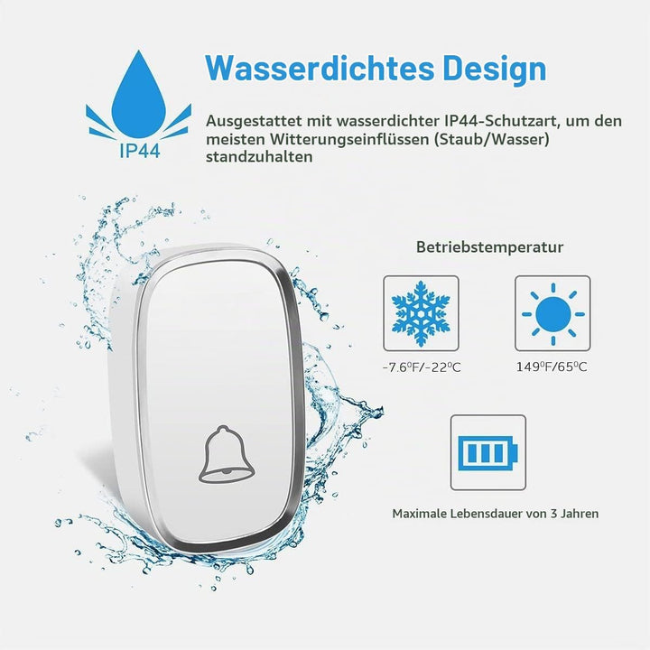 YYQ Türklingel kabellos-Outdoor Wasserdicht IP44 mit Reichweite 300 m, LED-Anzeige, 2 Knopf Sender u