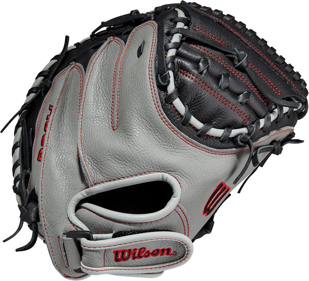 WILSON 2023 A500 Jugend-Baseballhandschuh Grau/Schwarz/Rot 32" Rechte Hand Wurf, Grau/Schwarz/Rot 32