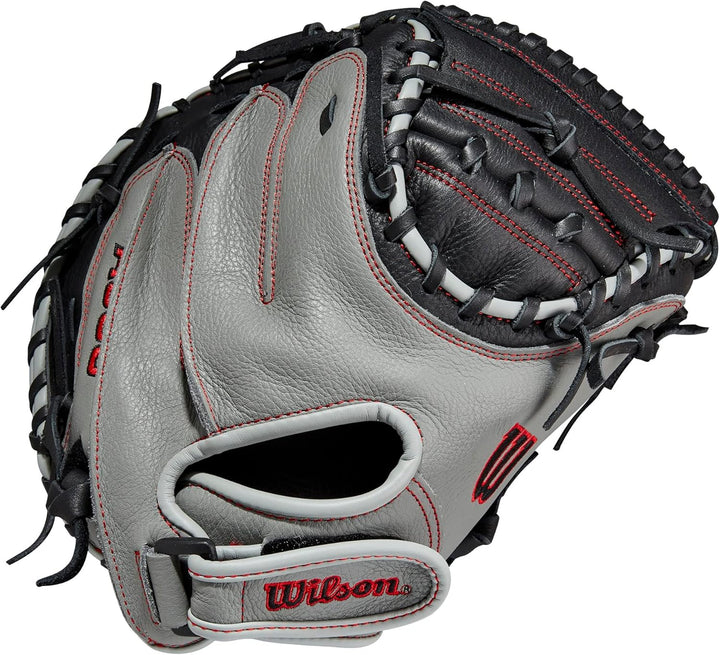 WILSON 2023 A500 Jugend-Baseballhandschuh Grau/Schwarz/Rot 32" Rechte Hand Wurf, Grau/Schwarz/Rot 32