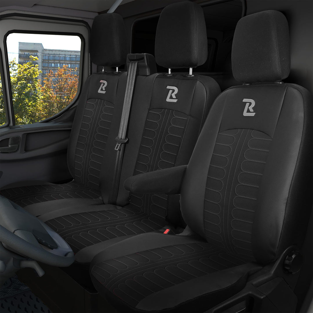 LUCARO Sitzbezüge Auto Tornado für Ford Transit 2013 und Später - Sitzbezug Set 1+2 - Grau - Auto Zu