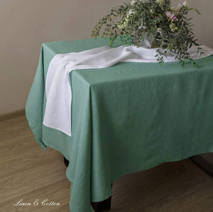 Linen & Cotton Tischdecke Stoff Tischtuch Tischwäsche Hygge - 100% Leinen, Mint Grün (80 x 80 cm) Mi