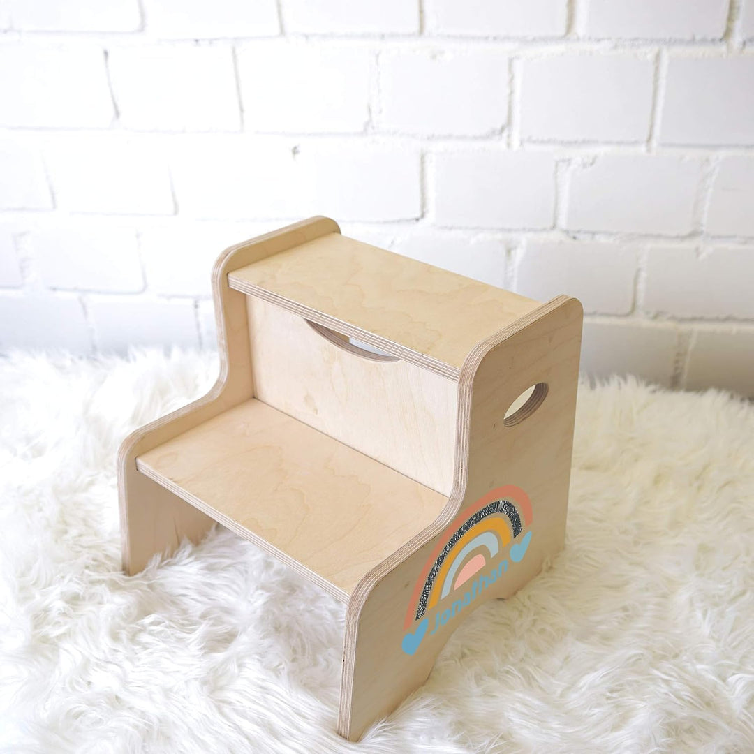 Holzura Tritthocker Kinder, Hocker aus Holz für Bad und Küche, Holzhocker personalisierter Toiletten