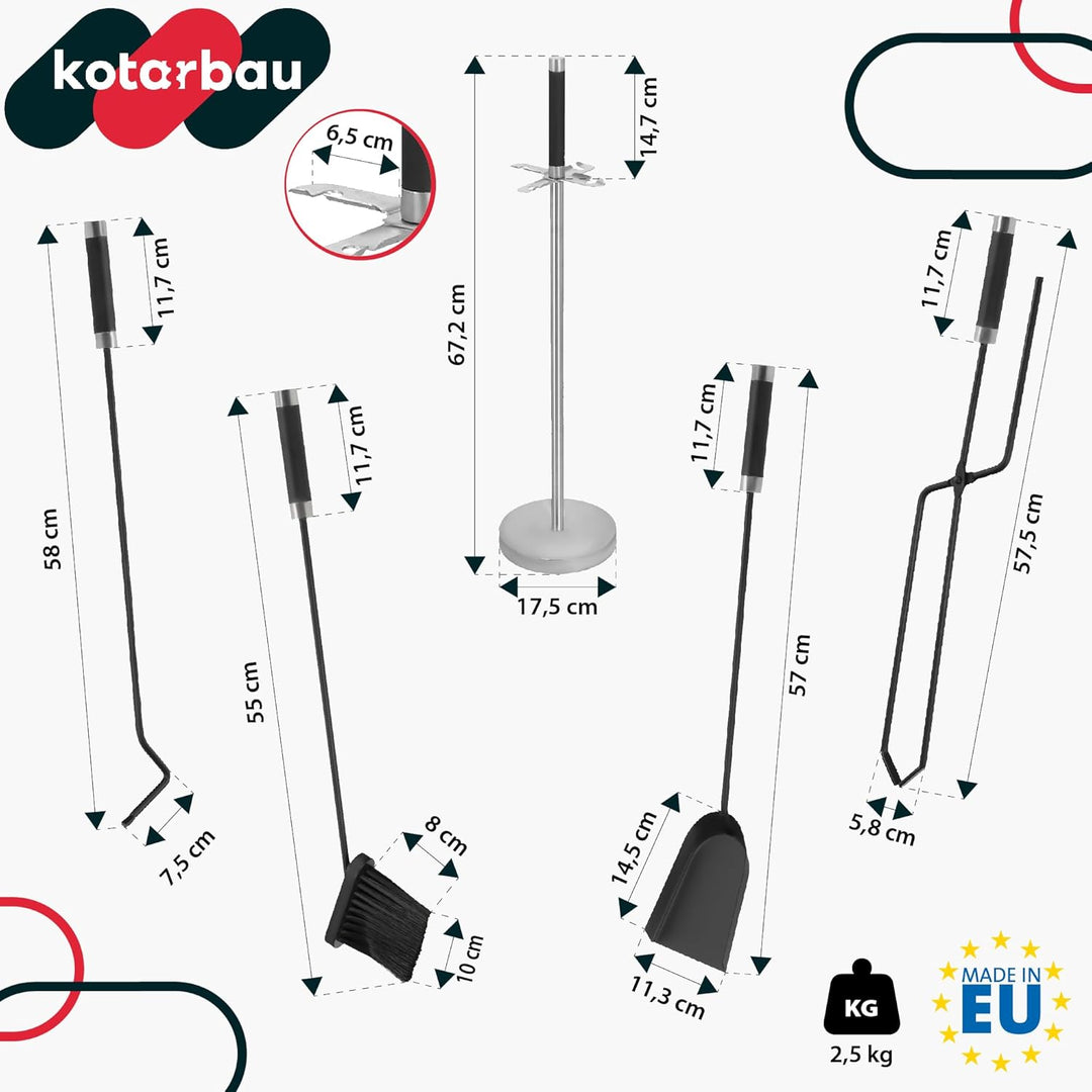 KOTARBAU® 5tlg. Kamingarnitur aus Stahl mit Schwarzem Griff
