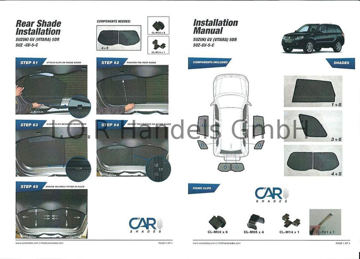 Satz Car Shades kompatibel mit Suzuki Vitara 5 türer 2015- (6-teilig)