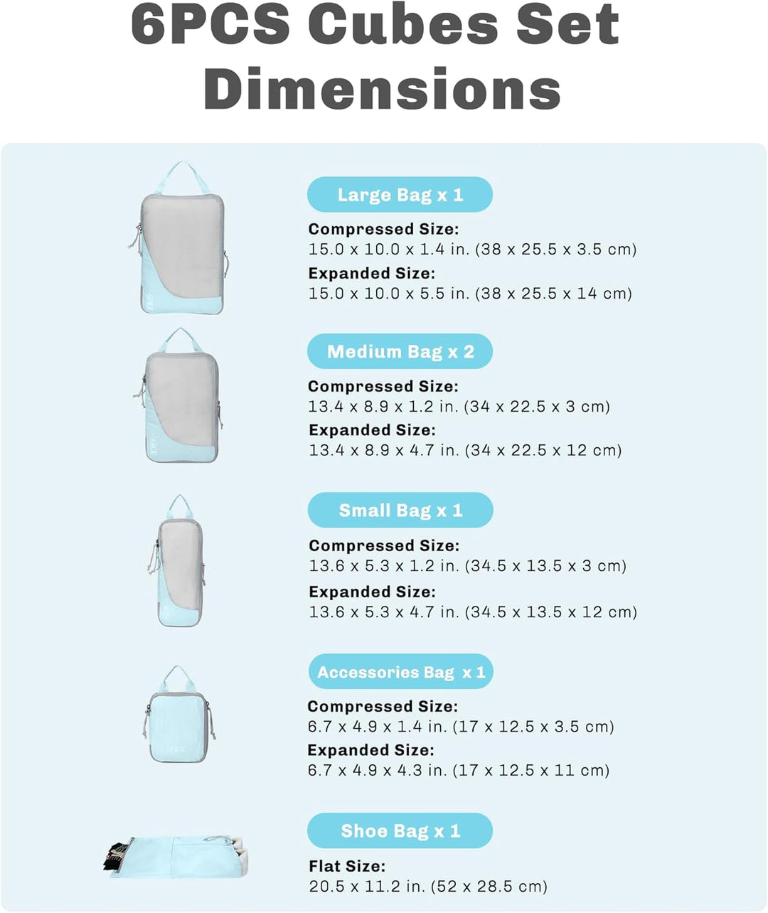 Hynes Eagle Koffer Organizer Packing Cubes Compression 6 Stück, Wasserdicht Packwürfel Organizer Set