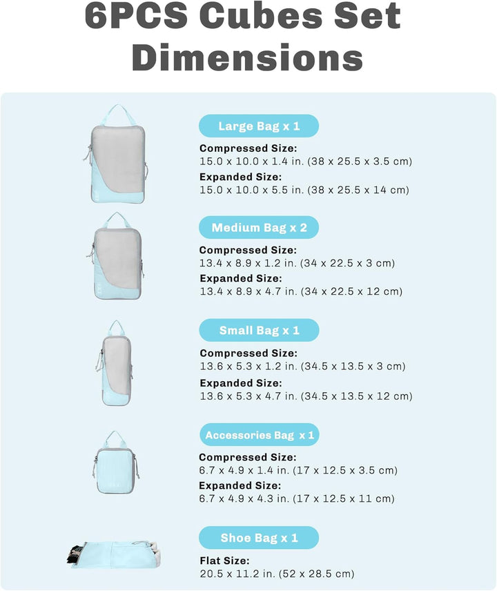 Hynes Eagle Koffer Organizer Packing Cubes Compression 6 Stück, Wasserdicht Packwürfel Organizer Set
