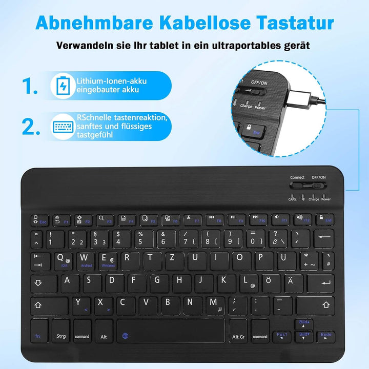 Tastatur Hülle für Lenovo Tab 10.1 Zoll 2025, Bluetooth Magnetisch Abnehmbarer QWERTZ Keyboard für L
