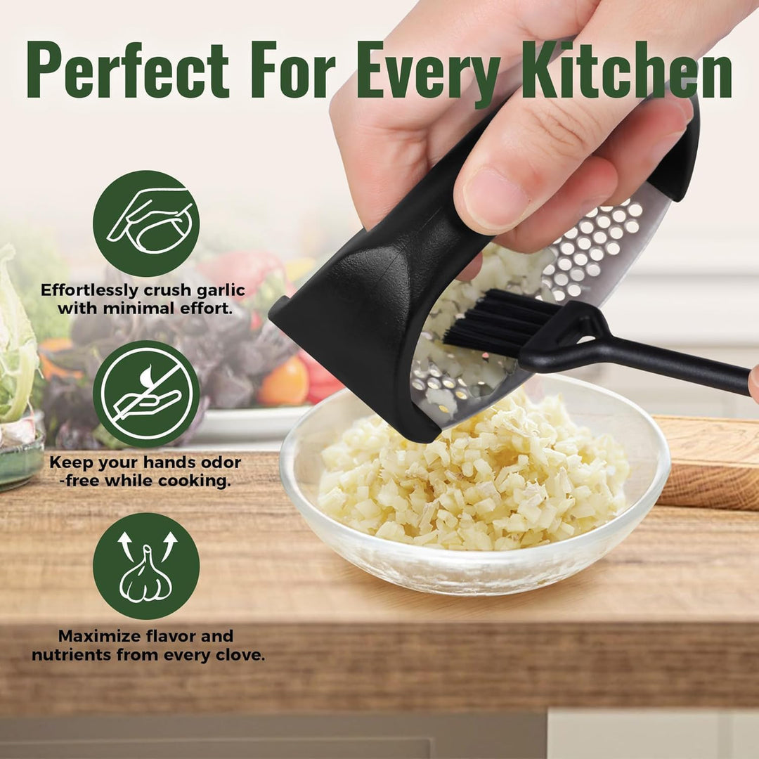 Stainless Steel Garlic Press Rocker, Knoblauchpresse Edelstahl, 2in1 Edelstahl Knoblauchwippe mit Si