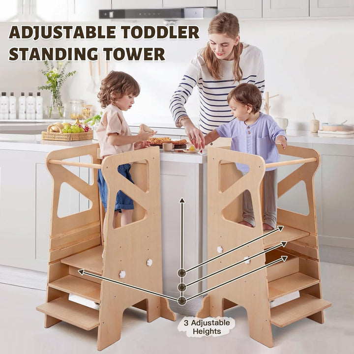 Labebe Lernturm für Kinder, Montessori Learning Tower mit Rutsche, 4-in-1 Verstellbare Höhen Lerntur